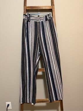 Striped Wide-Leg Trousers in Navy & Cream